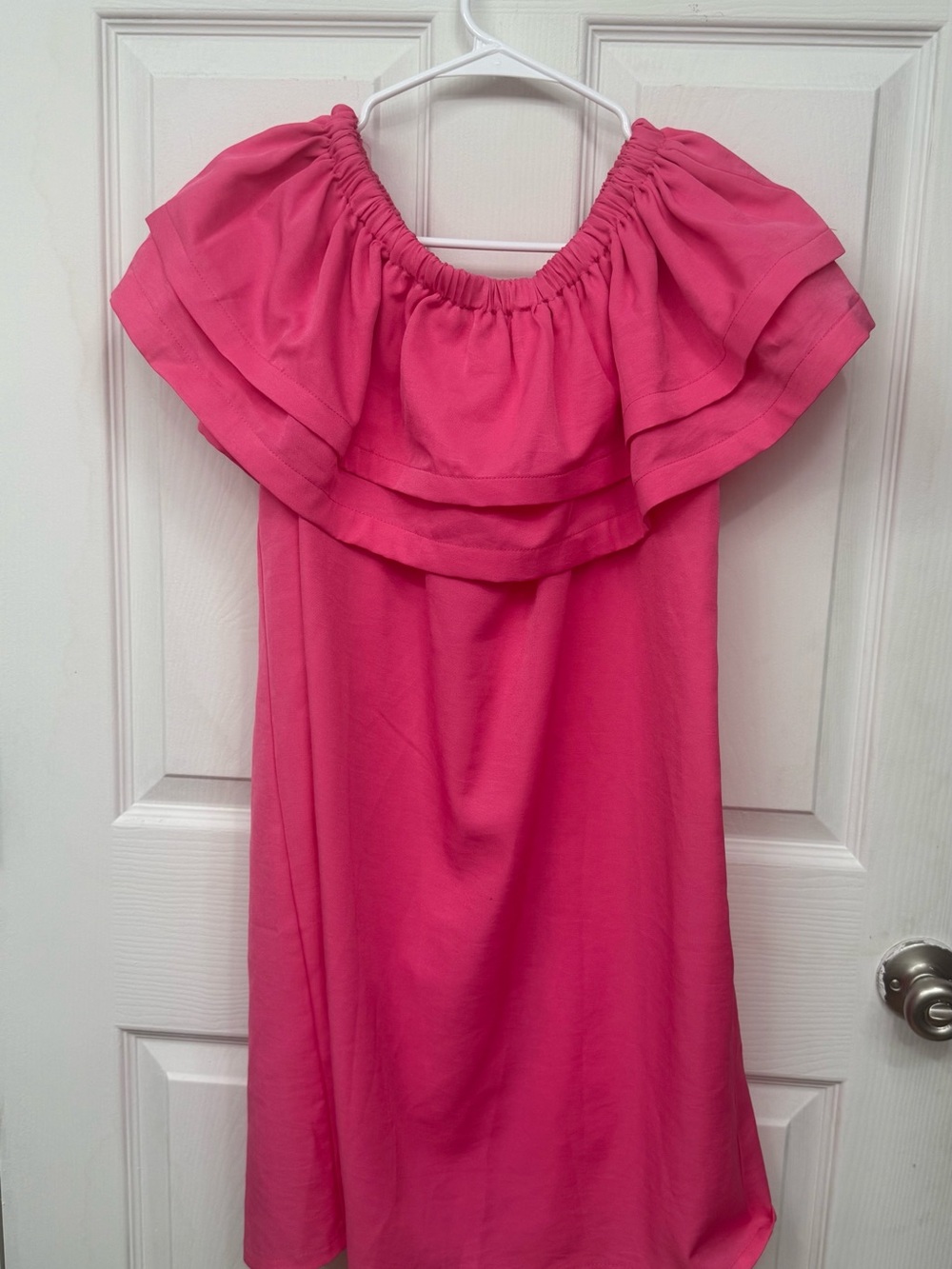 Off-Shoulder Ruffle Dress - Bright Pink